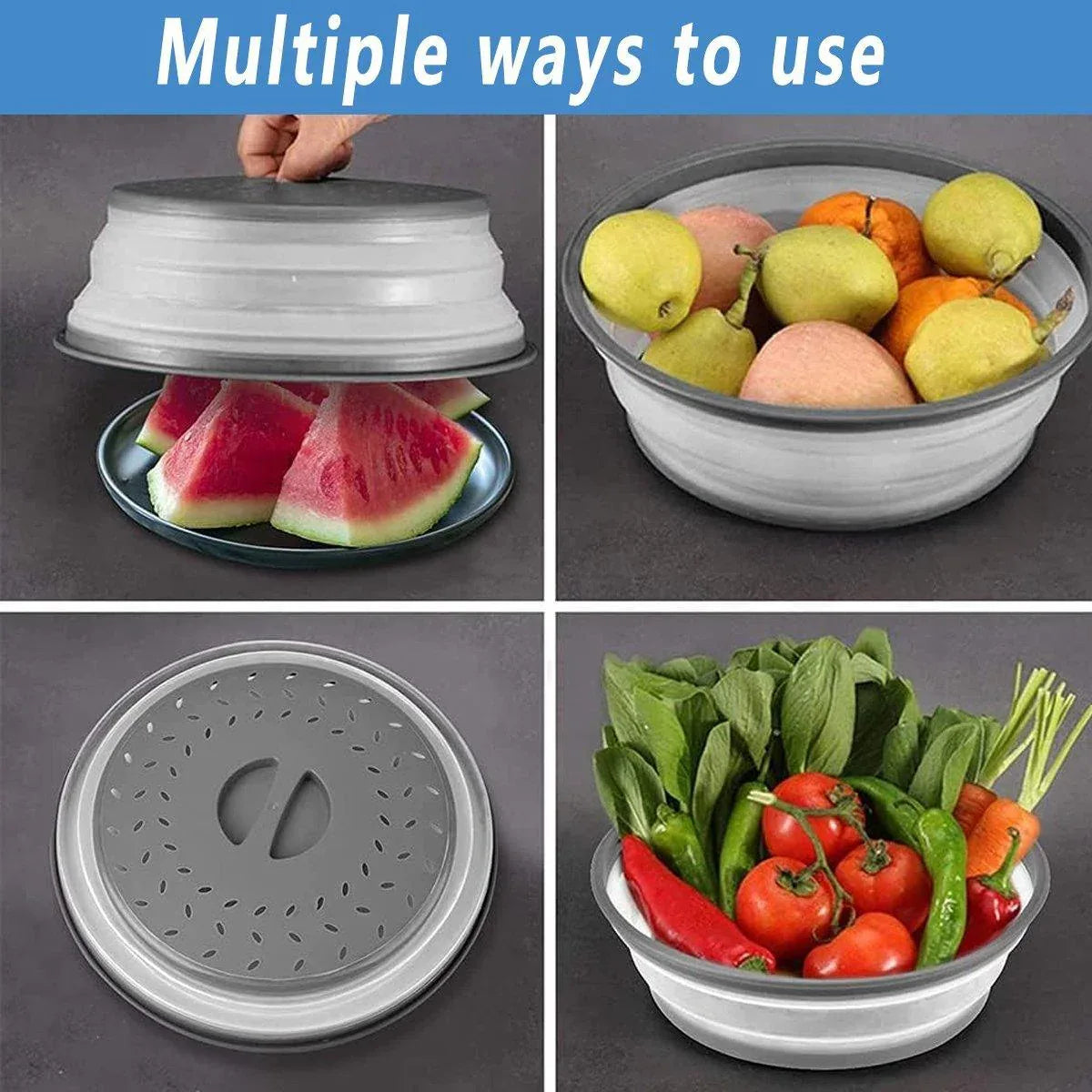 Multifunctional Microwave Oven Food Cover Heat Resistant Folding Splash Guard - Grey - Mekamart Australia