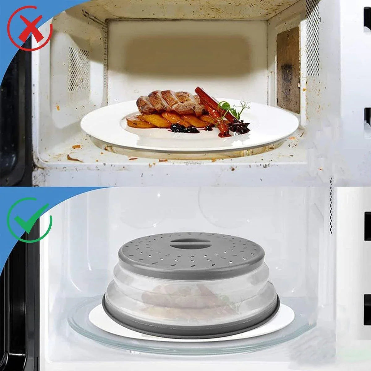 Multifunctional Microwave Oven Food Cover Heat Resistant Folding Splash Guard - Grey - Mekamart Australia