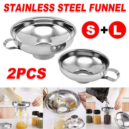 2pcs Stainless Steel Wide Mouth Funnel Large Bore Oil Drain Household Funnel Set - Mekamart Australia
