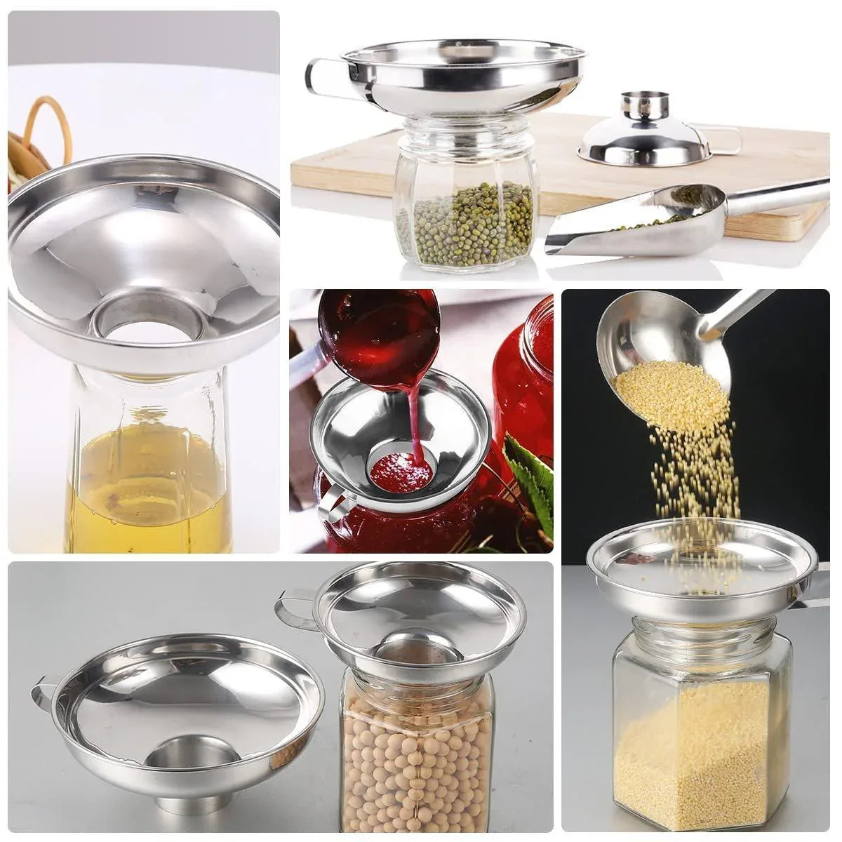 2pcs Stainless Steel Wide Mouth Funnel Large Bore Oil Drain Household Funnel Set - Mekamart Australia