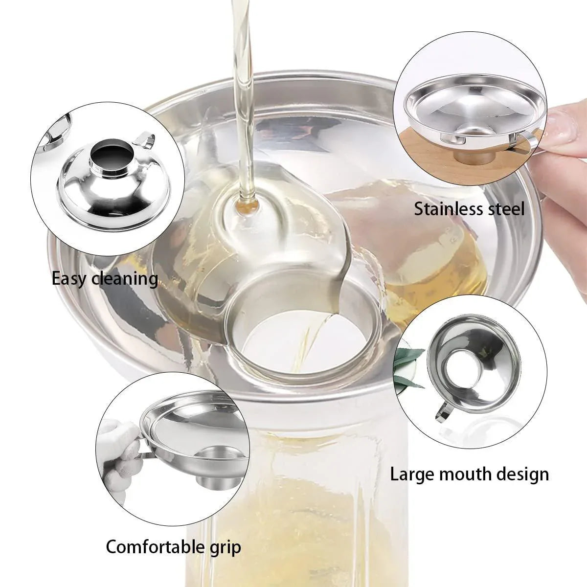 2pcs Stainless Steel Wide Mouth Funnel Large Bore Oil Drain Household Funnel Set - Mekamart Australia