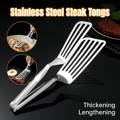 Stainless Steel Steak Tongs Multi-Functional Kitchen Tool for BBQ and Fried Fish - Mekamart Australia