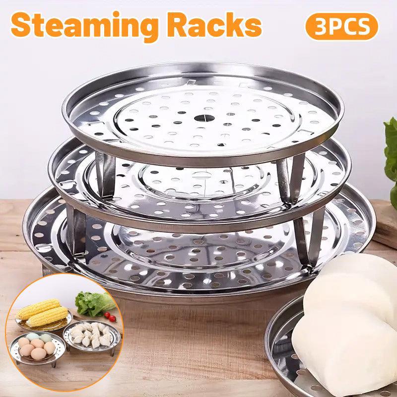 3pcs Stainless Steel Steamer Basket Steamer Tray Rack Waterproof Steam Cooking - Mekamart Australia