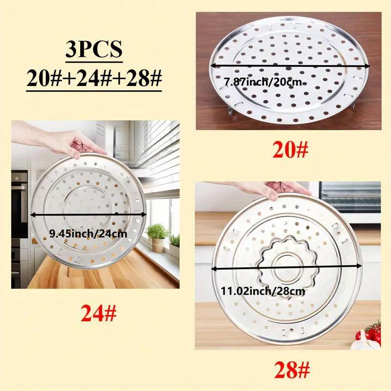 3pcs Stainless Steel Steamer Basket Steamer Tray Rack Waterproof Steam Cooking - Mekamart Australia