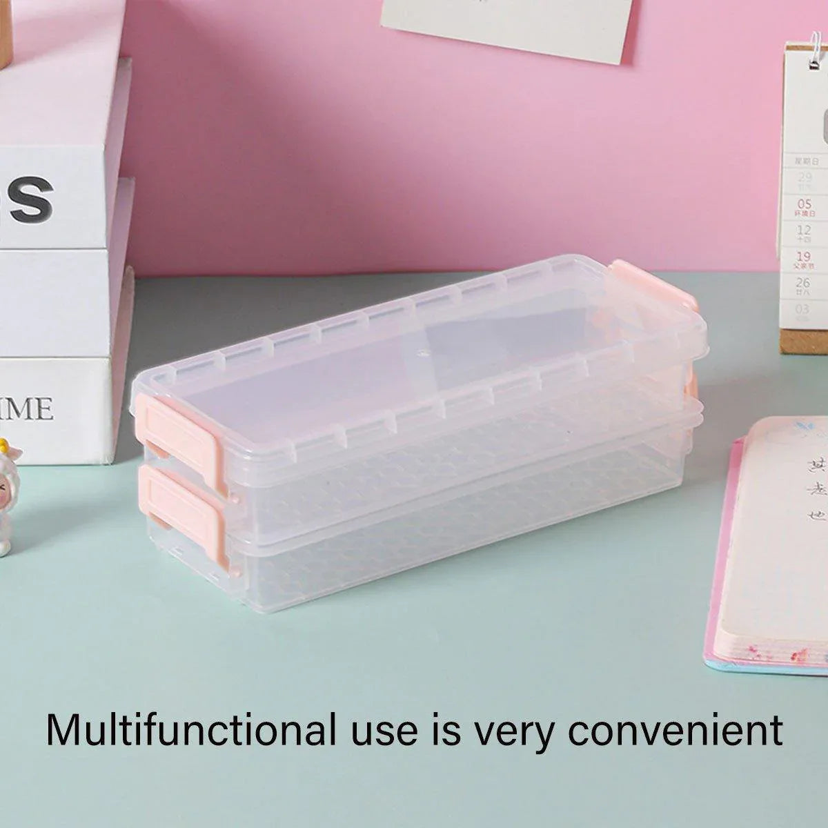 3PCS Clear Plastic Desktop Storage Box 2 Layer Holder DIY Stationery Pencil Case - Yellow - Mekamart Australia