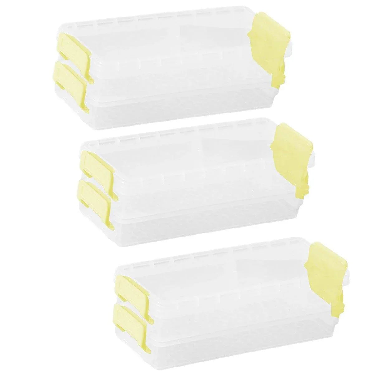 3PCS Clear Plastic Desktop Storage Box 2 Layer Holder DIY Stationery Pencil Case - Yellow - Mekamart Australia