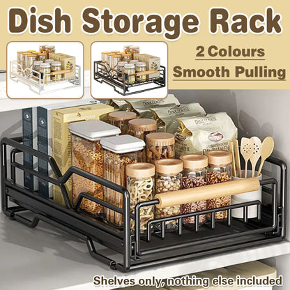 Pull Out Kitchen Storage Rack Basket Drawer Dish Organizer Slide Cabinet Shelf - White - Mekamart Australia