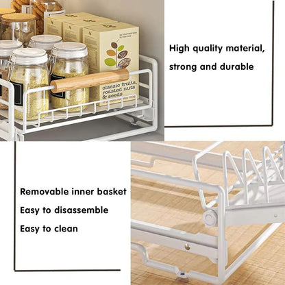 Pull Out Kitchen Storage Rack Basket Drawer Dish Organizer Slide Cabinet Shelf - White - Mekamart Australia