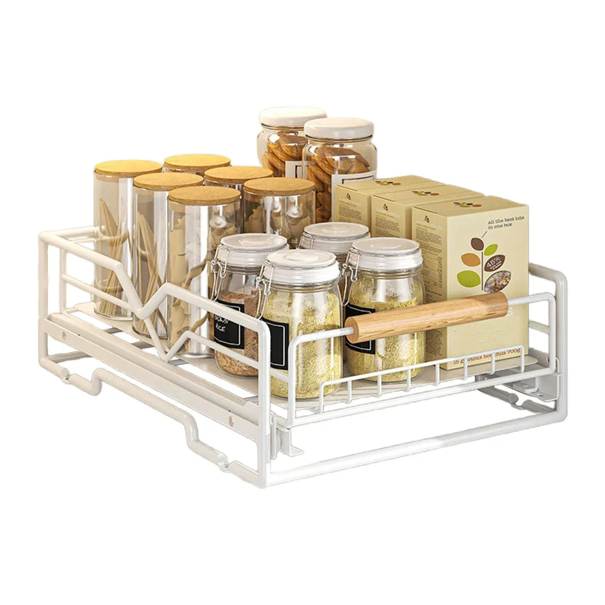 Pull Out Kitchen Storage Rack Basket Drawer Dish Organizer Slide Cabinet Shelf - White - Mekamart Australia