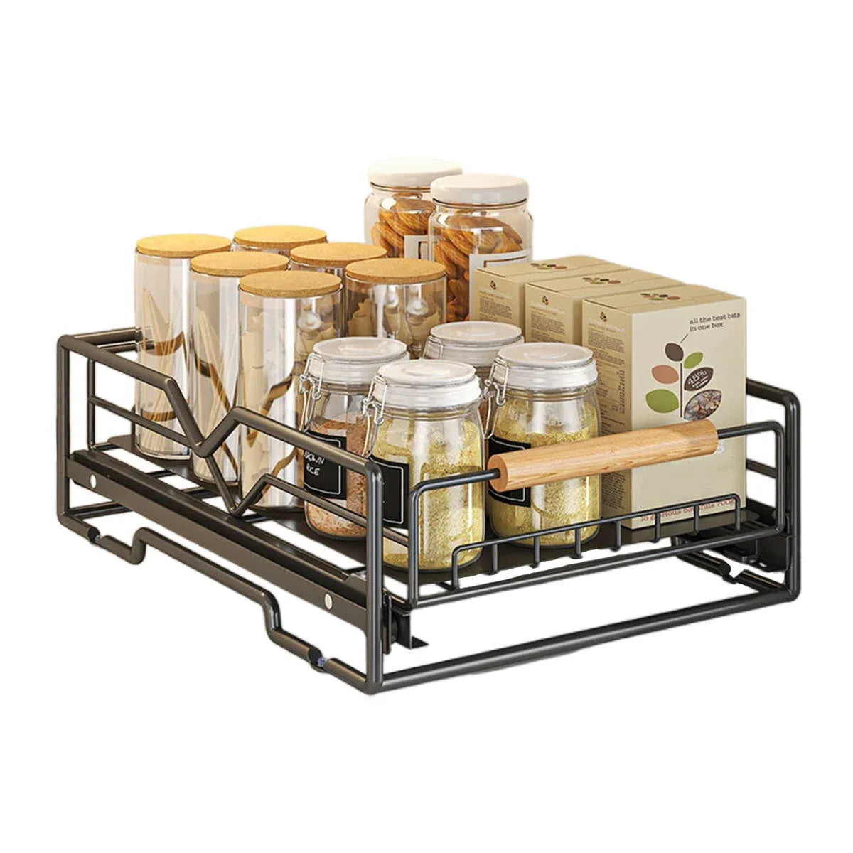 Pull Out Kitchen Storage Rack Basket Drawer Dish Organizer Slide Cabinet Shelf - White - Mekamart Australia