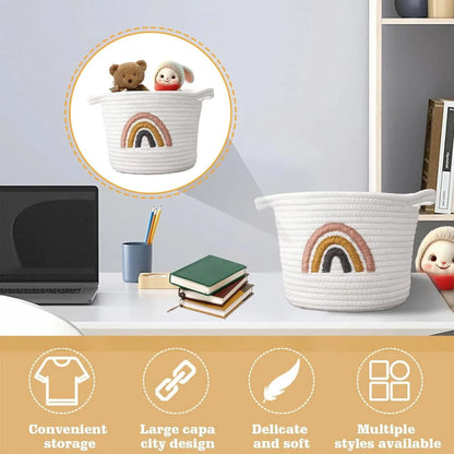 Rainbow Cotton Rope Storage Basket Handheld Desktop Organizer Large Basket - Mekamart Australia
