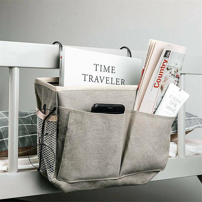 Hanging Bedside Storage Caddy with Pockets for Bunk Bed Dorm Couch Organizing - Black Grid - Mekamart Australia