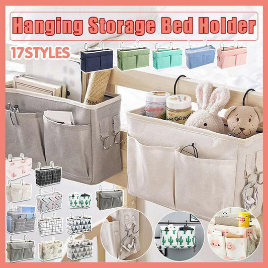 Hanging Bedside Storage Caddy with Pockets for Bunk Bed Dorm Couch Organizing - Grey Grid - Mekamart Australia