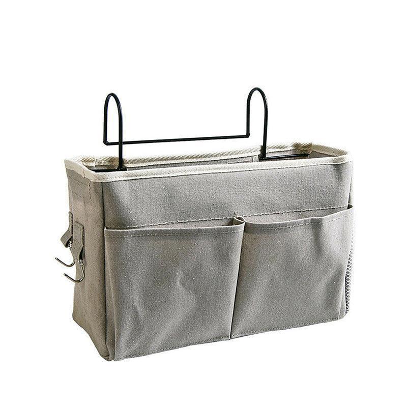 Hanging Bedside Storage Caddy with Pockets for Bunk Bed Dorm Couch Organizing - White Grid - Mekamart Australia