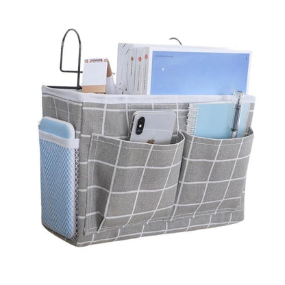 Hanging Bedside Storage Caddy with Pockets for Bunk Bed Dorm Couch Organizing - White Grid - Mekamart Australia