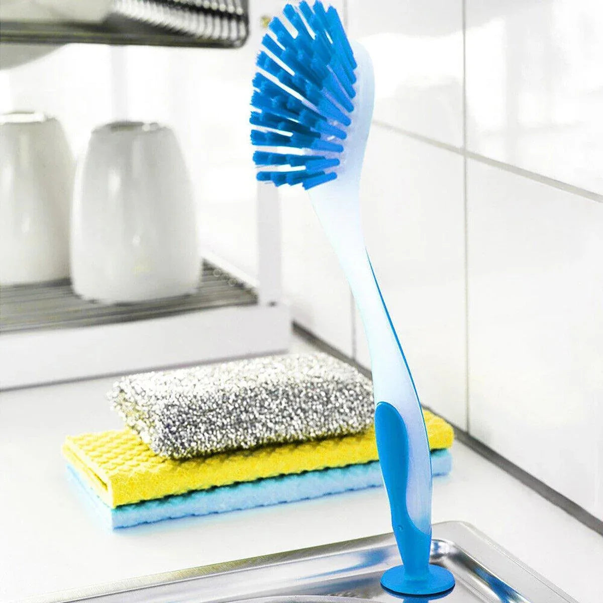 Multi Functional Long Handle Cleaning Brush Vertical Suction Kitchen Brush - Red - Mekamart Australia