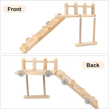 Wooden Parrot Platform Ladder Swing Toy 3 Piece Set Natural Wood Non Toxic