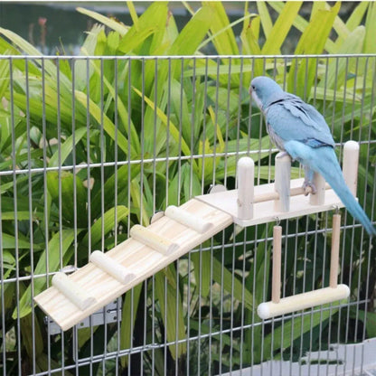Wooden Parrot Platform Ladder Swing Toy 3 Piece Set Natural Wood Non Toxic