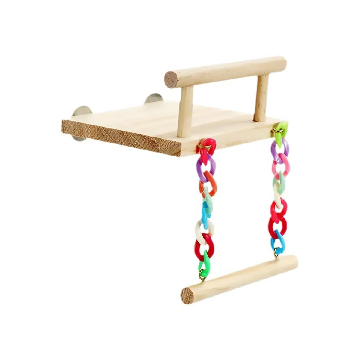 Bird Swing Parrot Cage Toy Wooden Swing with Beads and Bells Hanging Play - Chain Swing