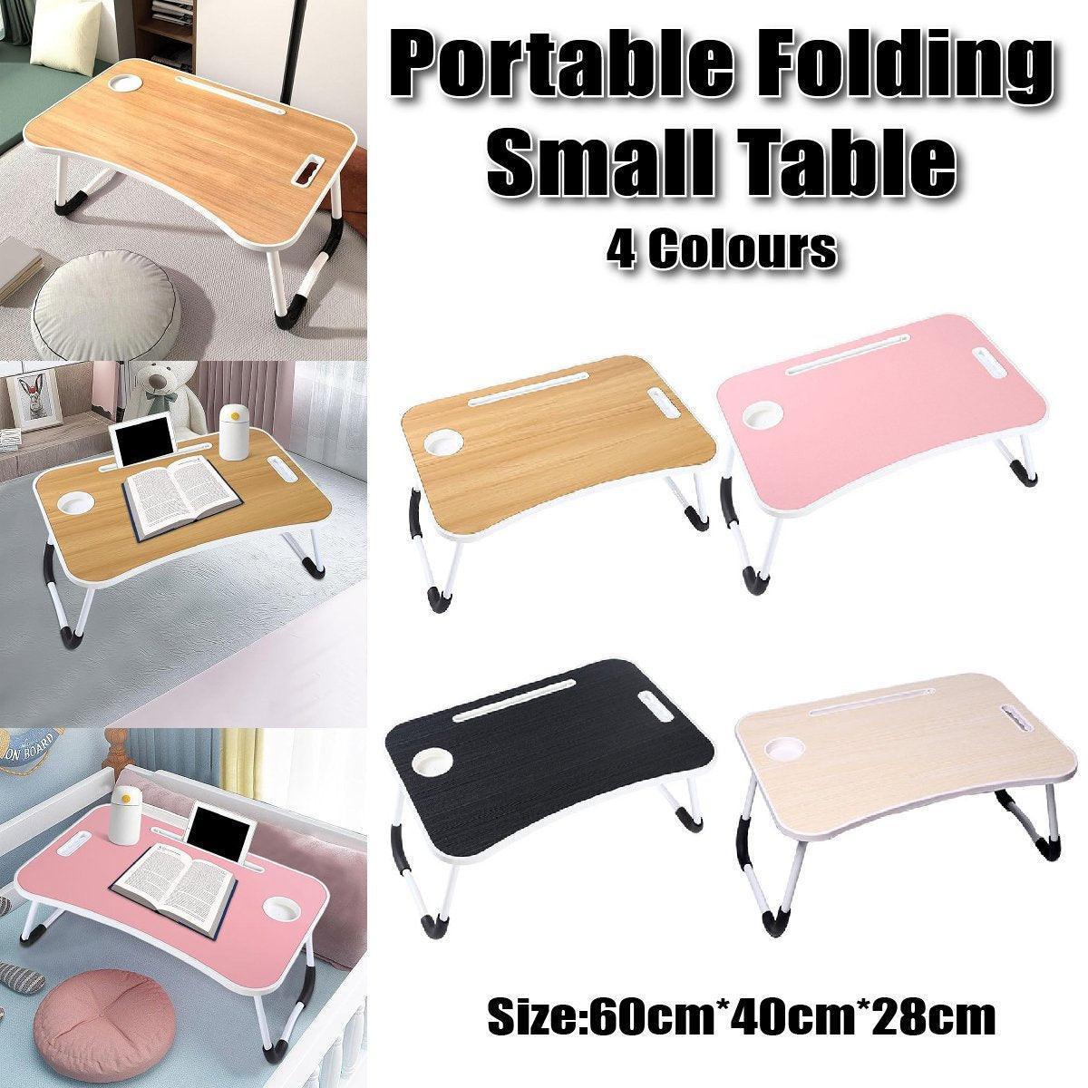 Laptop Bed Table Foldable Lap Standing Desk with Cup Slot for Indoor Picnic Tray - White - Mekamart Australia