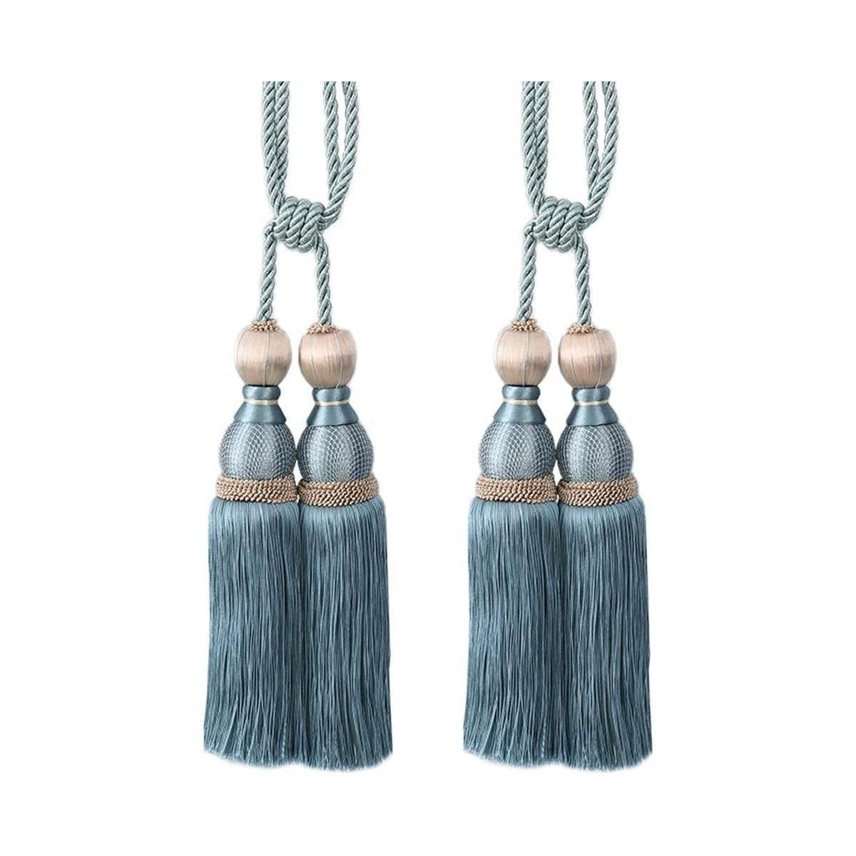 1pair Curtain Tiebacks Hanging Balls Tassel Rope Decorative Curtain Holders - Grey - Mekamart Australia