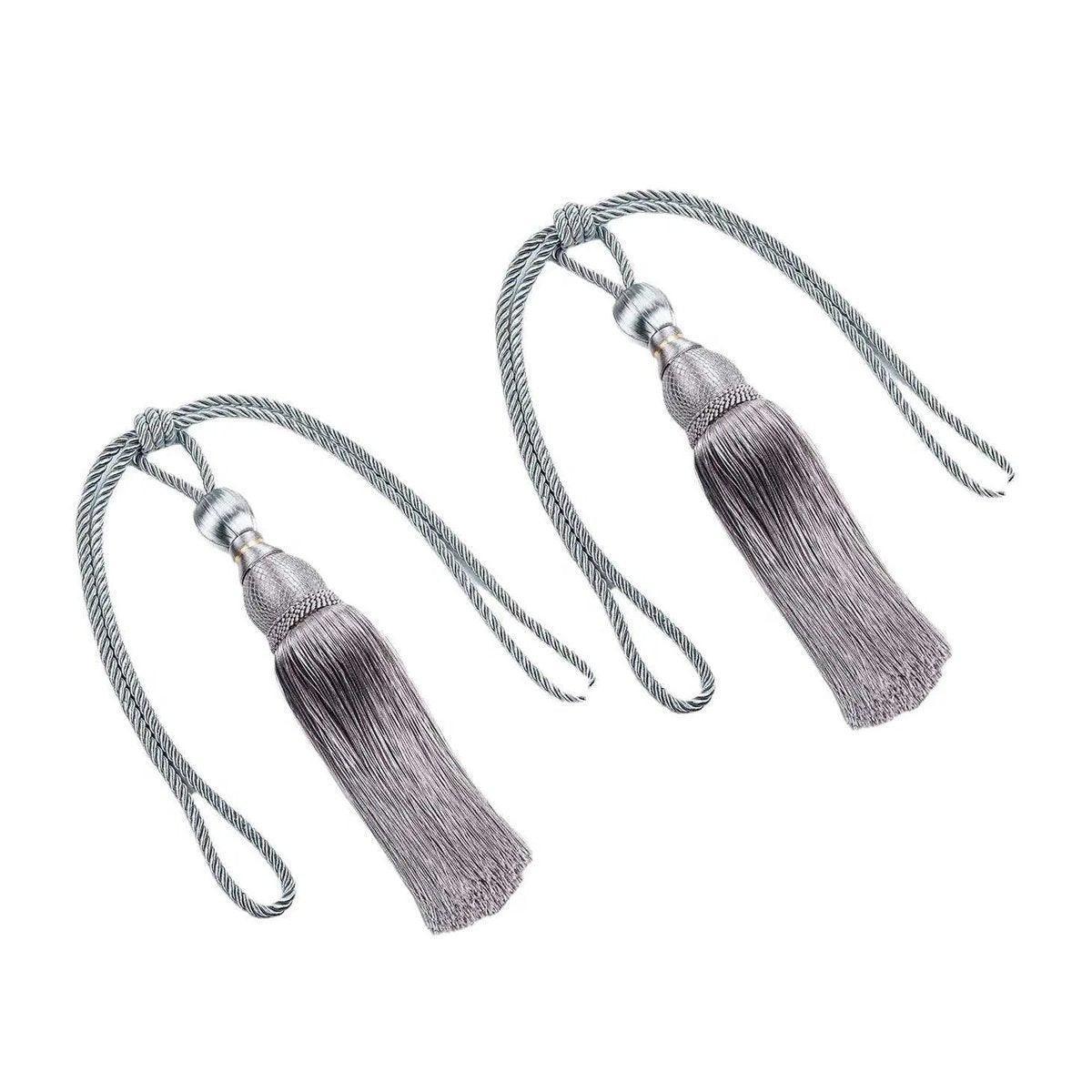 1pair Curtain Tiebacks Hanging Balls Tassel Rope Decorative Curtain Holders - Grey - Mekamart Australia