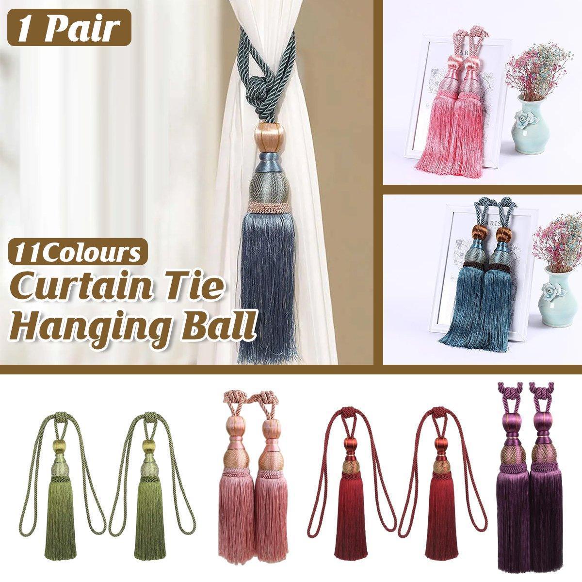 1pair Curtain Tiebacks Hanging Balls Tassel Rope Decorative Curtain Holders - Purple - Mekamart Australia