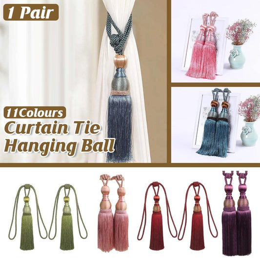 1pair Curtain Tiebacks Hanging Balls Tassel Rope Decorative Curtain Holders - Purple - Mekamart Australia