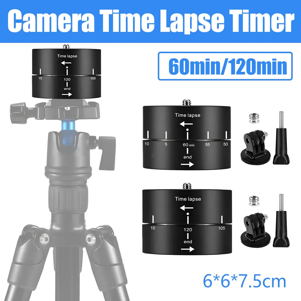 Action Camera 360° Rotating 60/120min Time Lapse Timer Tripod Head Adapter Gopro - 60min