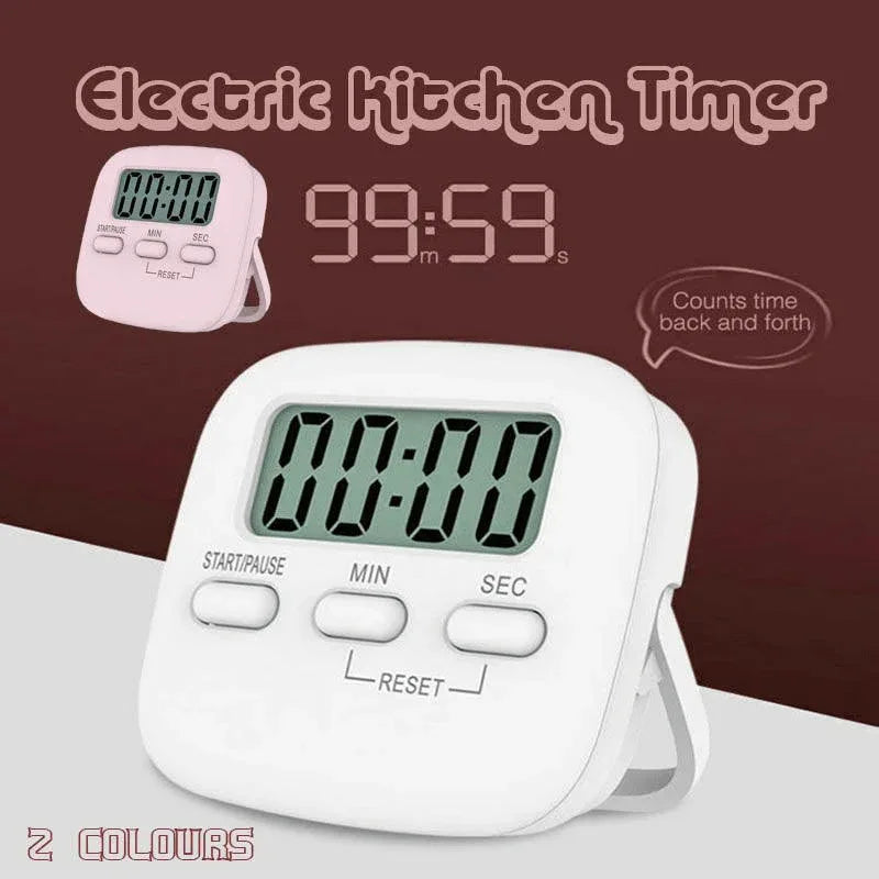Digital Kitchen Timer 99 Minute Countdown Clock With LCD Display and Metal Mount - White - Mekamart Australia