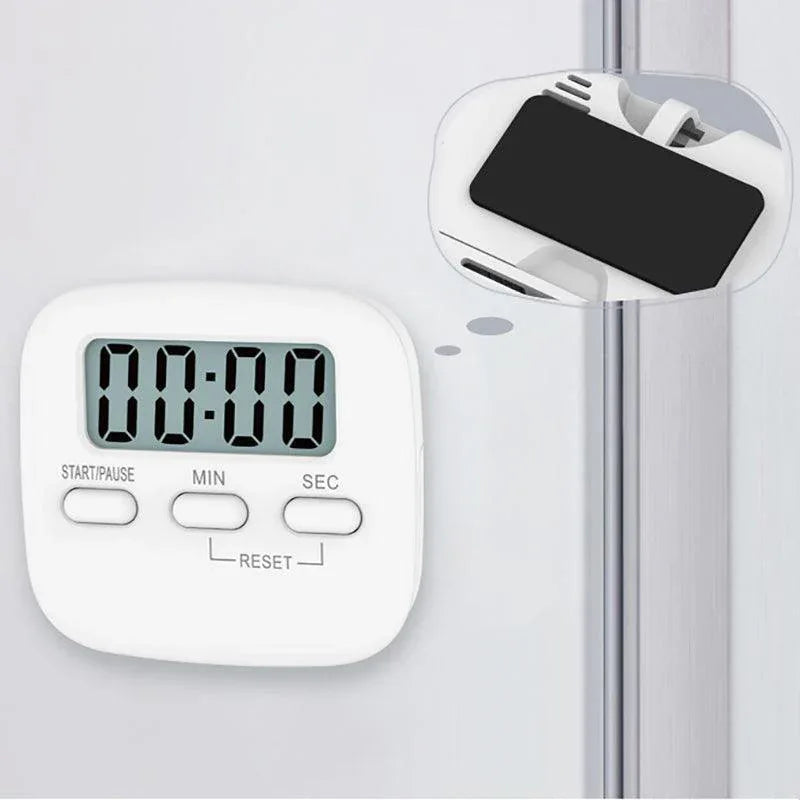 Digital Kitchen Timer 99 Minute Countdown Clock With LCD Display and Metal Mount - White - Mekamart Australia