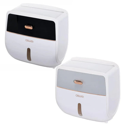 Wall-Mounted Toilet Tissue Paper Roll Holder Storage Box No punching Waterproof - Grey - Mekamart Australia