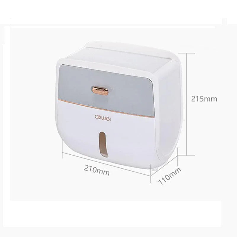 Wall-Mounted Toilet Tissue Paper Roll Holder Storage Box No punching Waterproof - Grey - Mekamart Australia