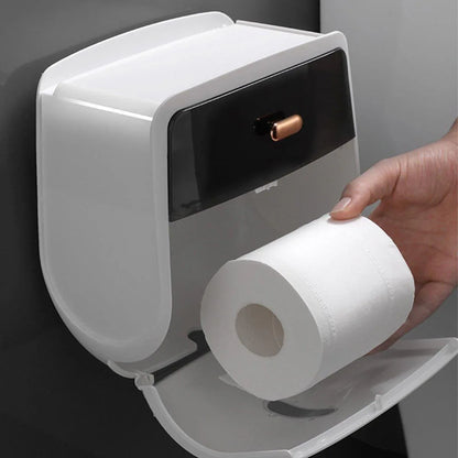 Wall-Mounted Toilet Tissue Paper Roll Holder Storage Box No punching Waterproof - Grey - Mekamart Australia
