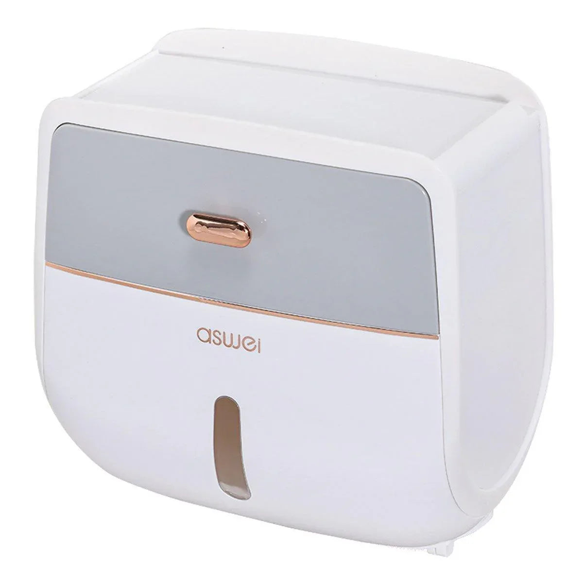 Wall-Mounted Toilet Tissue Paper Roll Holder Storage Box No punching Waterproof - Grey - Mekamart Australia