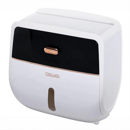 Wall-Mounted Toilet Tissue Paper Roll Holder Storage Box No punching Waterproof - Grey - Mekamart Australia