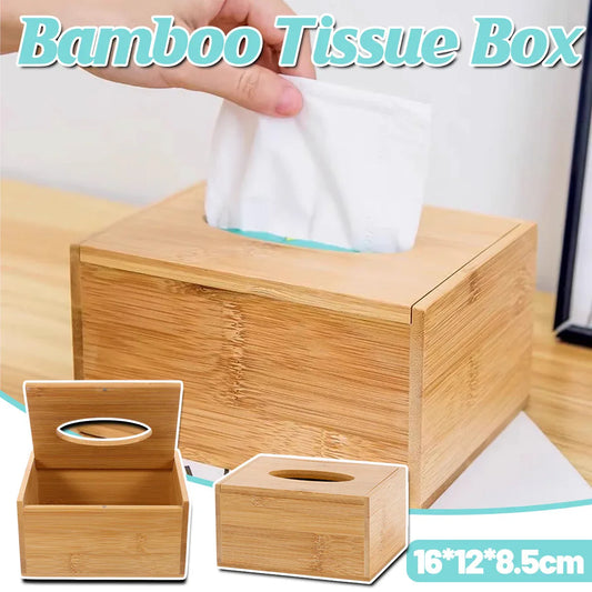 Bamboo Tissue Box Wooden Cover Dispenser Holder Storage Case for Home and Office - Mekamart Australia