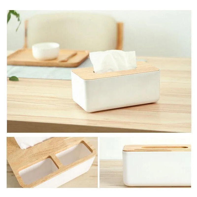 Wooden Lid Tissue Storage Box Dispenser for Napkins Desk Paper Holder Organiser - Blue - Mekamart Australia