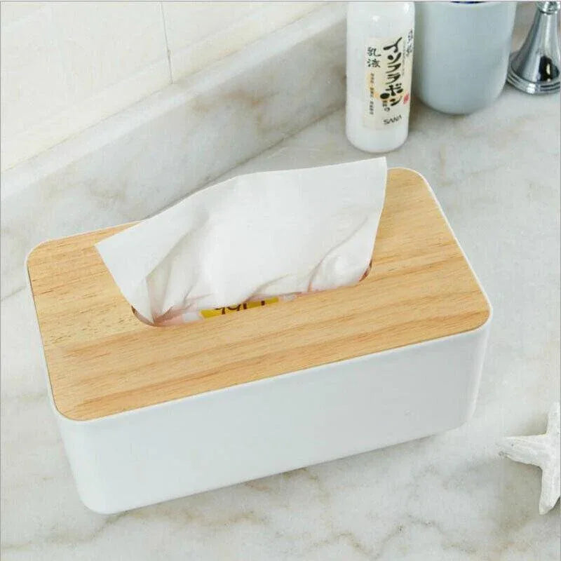 Wooden Lid Tissue Storage Box Dispenser for Napkins Desk Paper Holder Organiser - Pink - Mekamart Australia