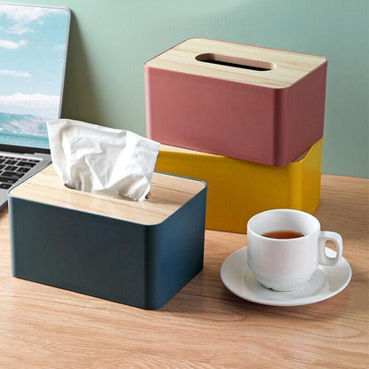 Wooden Lid Tissue Storage Box Dispenser for Napkins Desk Paper Holder Organiser - Pink - Mekamart Australia