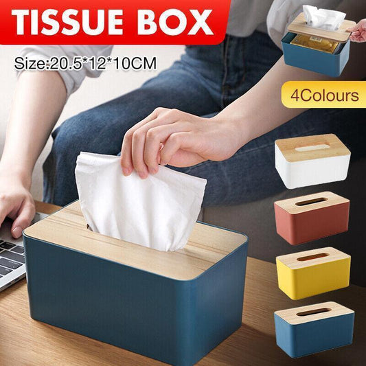 Wooden Lid Tissue Storage Box Dispenser for Napkins Desk Paper Holder Organiser - White - Mekamart Australia