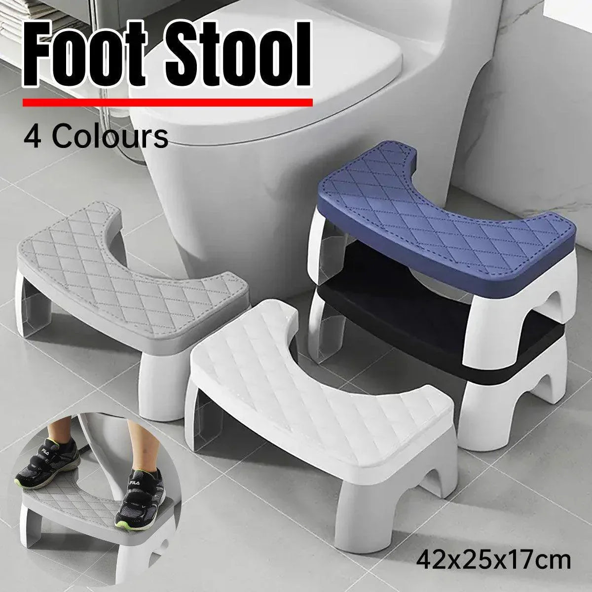 Toilet Stool Anti-Slip Bathroom Footstool for Home Use with Stable Support Design - White - Mekamart Australia