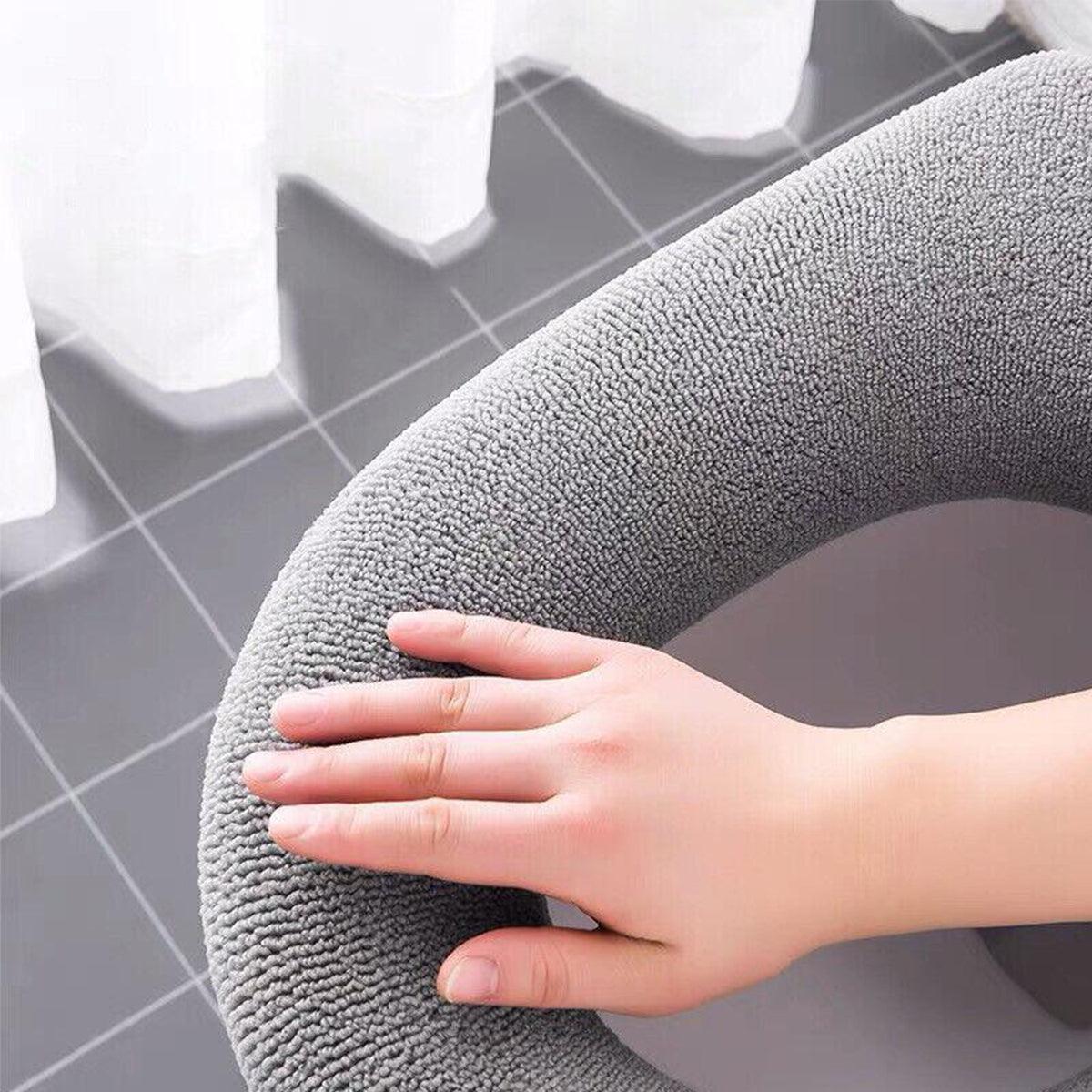 Soft Toilet Seat Bathroom Washable Warmer Cushion Mat Cover Pad Hook New Lid Au - Grey - Mekamart Australia