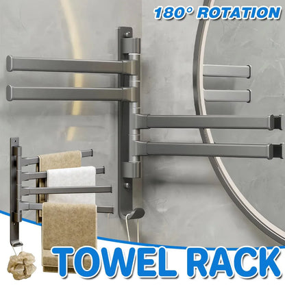 Rotating Towel Rack Wall Mounted Bathroom Shelf Multi Rod Swivel Towel Holder - Mekamart Australia