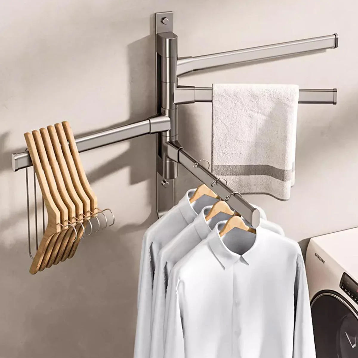 Rotating Towel Rack Wall Mounted Bathroom Shelf Multi Rod Swivel Towel Holder - Mekamart Australia