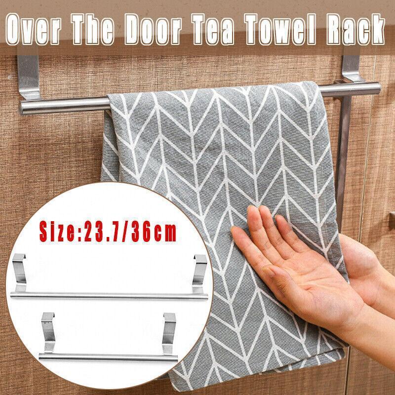 Stainless Steel Over Door Towel Rack Cupboard Hanging Rail for Kitchen Bathroom - 36CM - Mekamart Australia