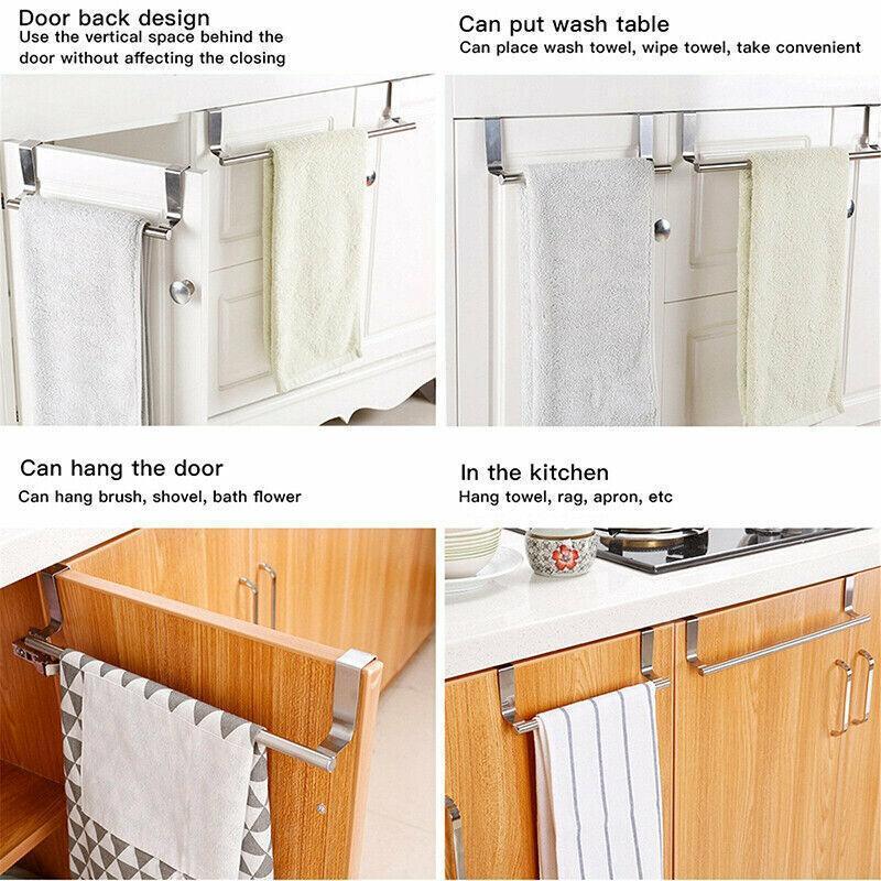 Stainless Steel Over Door Towel Rack Cupboard Hanging Rail for Kitchen Bathroom - 36CM - Mekamart Australia