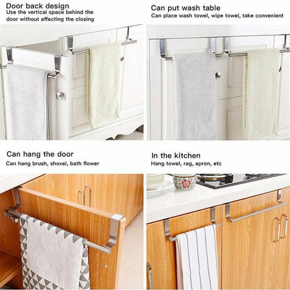 Stainless Steel Over Door Towel Rack Cupboard Hanging Rail for Kitchen Bathroom - 36CM - Mekamart Australia
