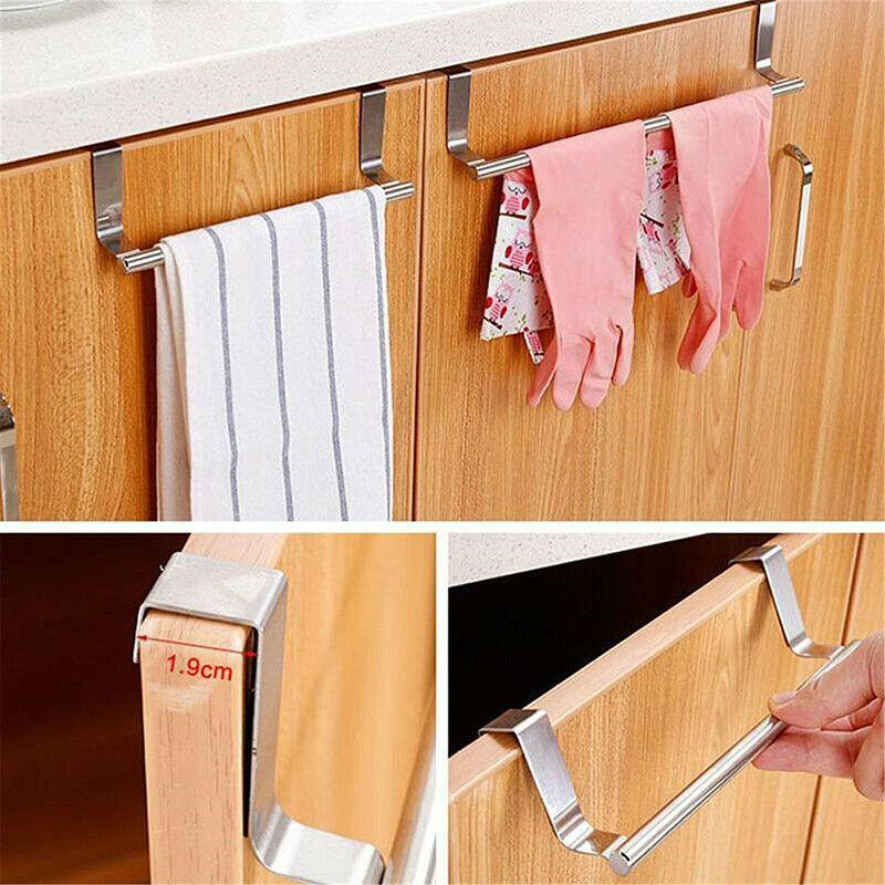Stainless Steel Over Door Towel Rack Cupboard Hanging Rail for Kitchen Bathroom - 36CM - Mekamart Australia