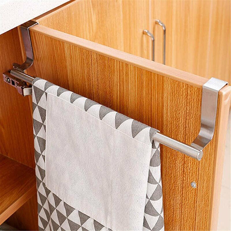 Stainless Steel Over Door Towel Rack Cupboard Hanging Rail for Kitchen Bathroom - 36CM - Mekamart Australia